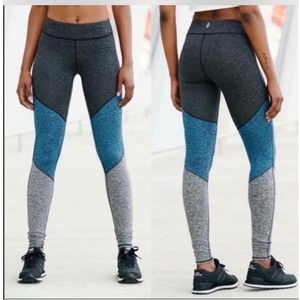 FP Movement Leggings Women S Gray Teal Colorblock High Rise Performance Tights